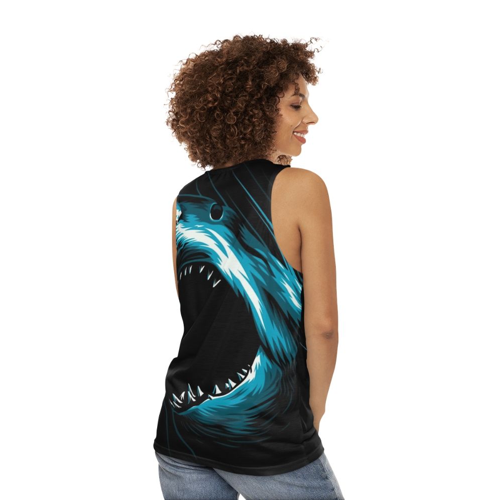 Megalodon shark attack unisex summer tank top - women back