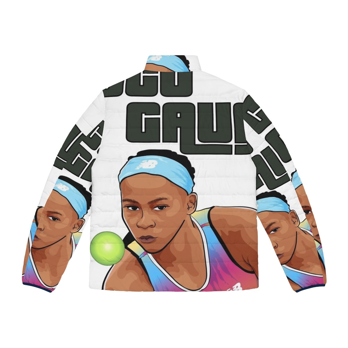 Coco Gauff Puffer Jacket with Clipart Design - Back