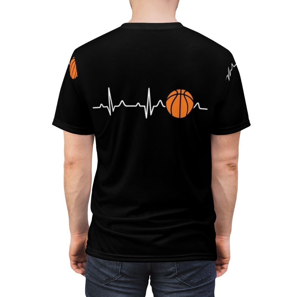 Basketball heartbeat graphic printed on a high-quality t-shirt - men back