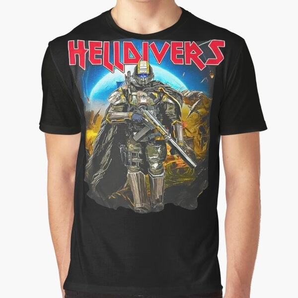 Helldivers 2 Skull Graphic T-Shirt featuring the iconic skull logo from the Helldivers video game series