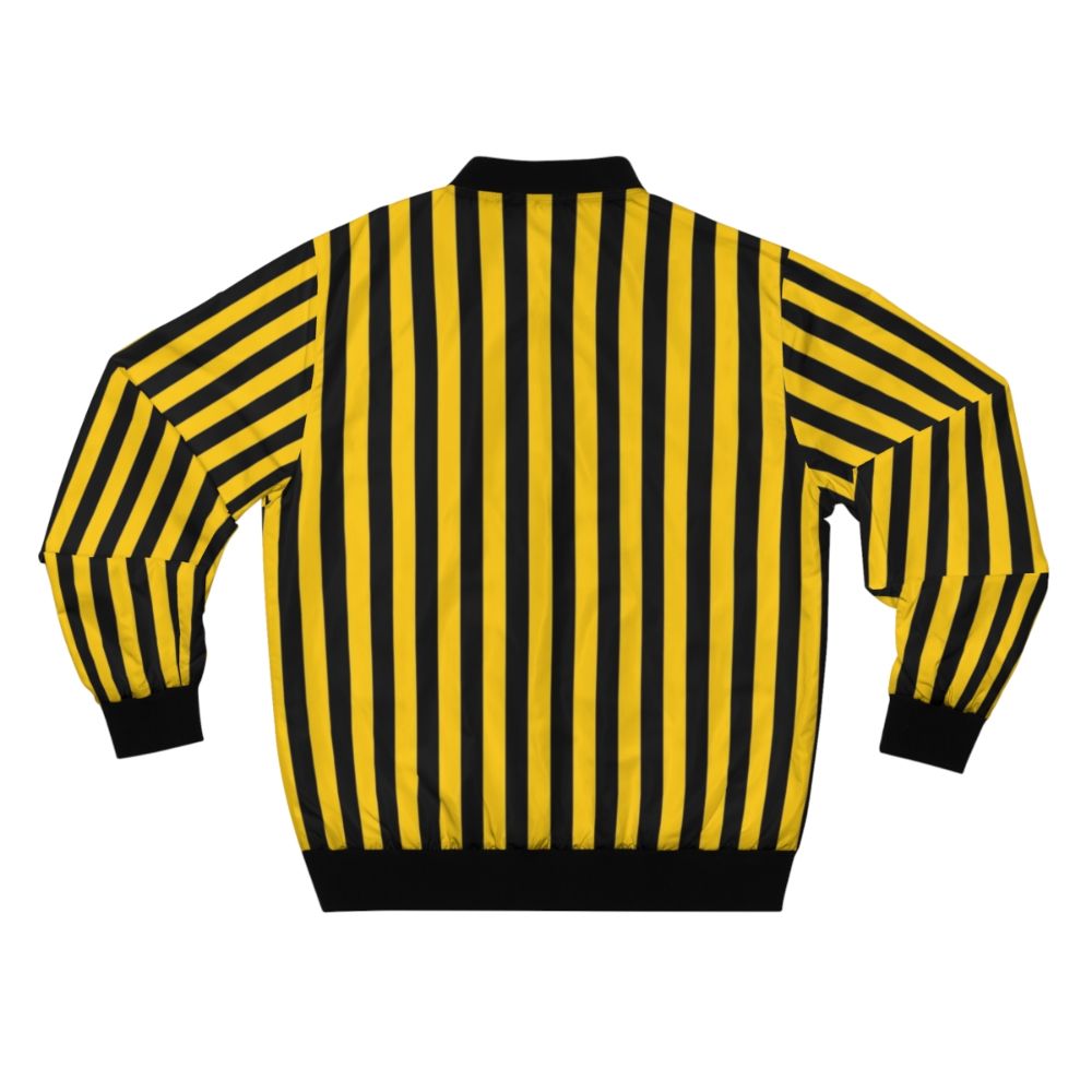 Yellow and black striped bomber jacket with a stylish and fashionable design - Back