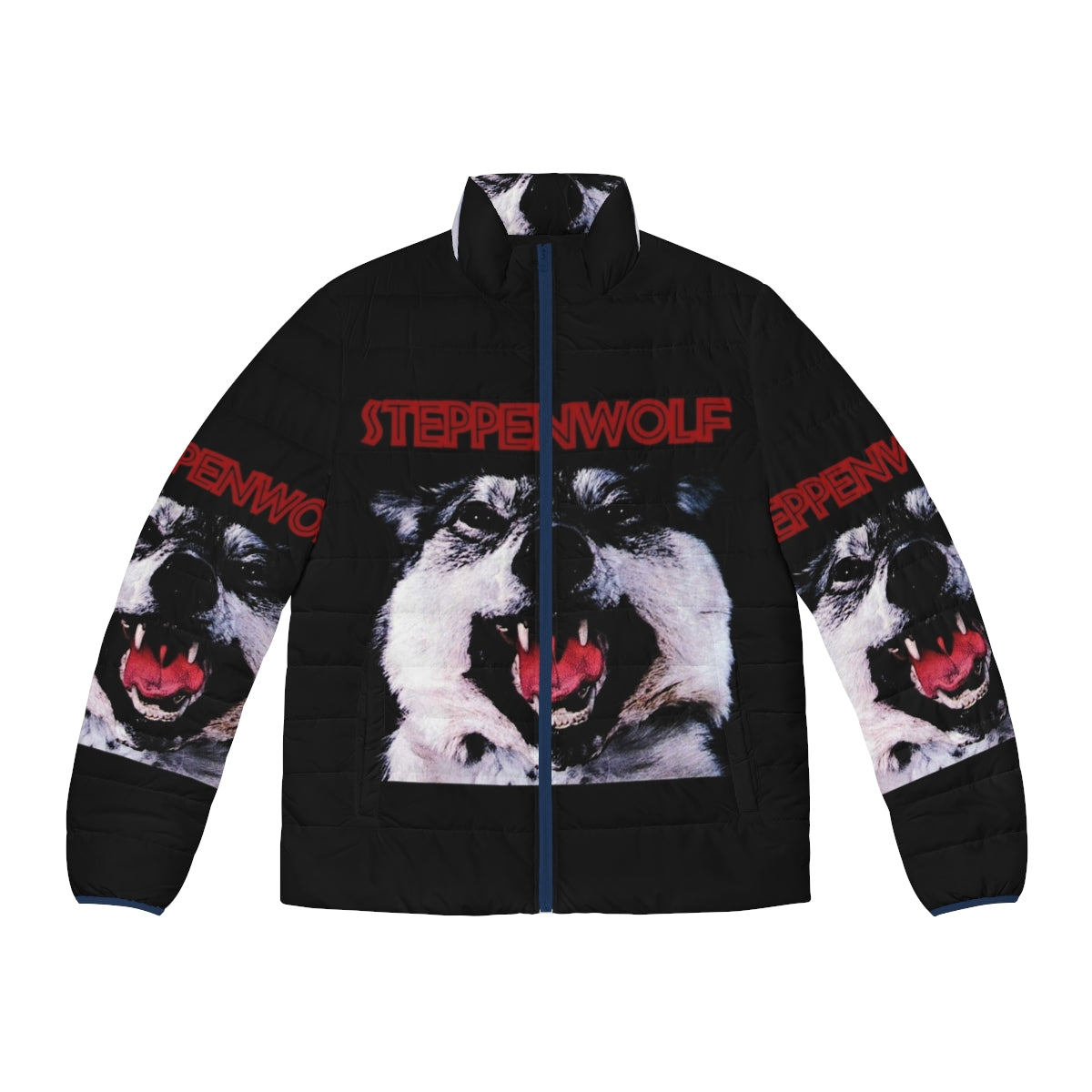 Steppenwolf John Kay inspired puffer jacket with classic rock and literary influences