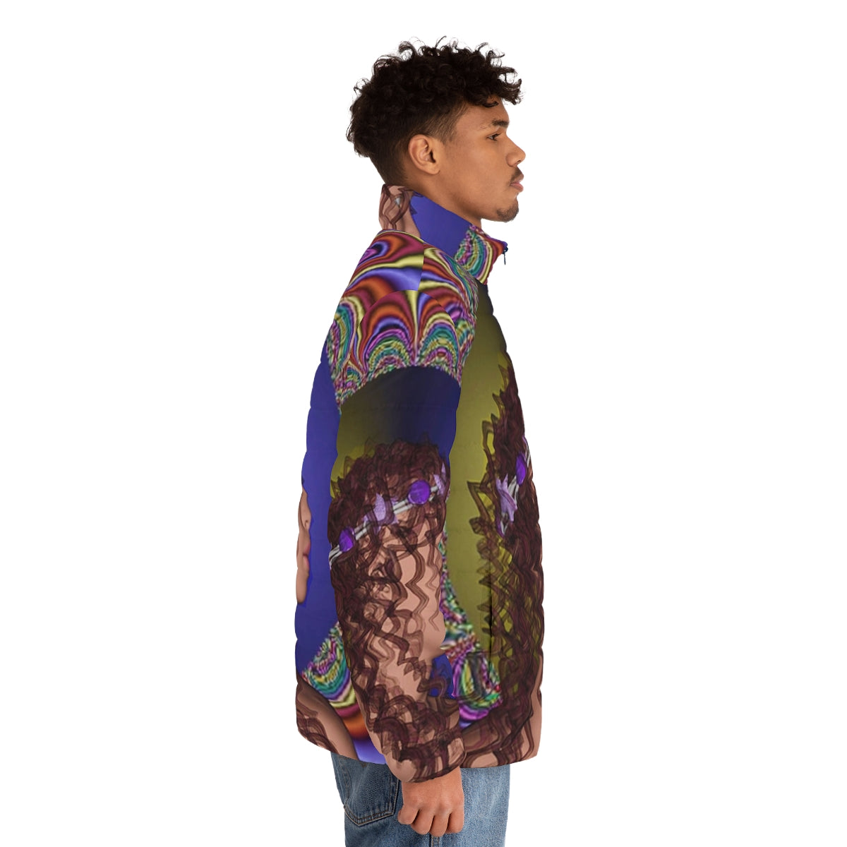 Romantic Puffer Jacket with Whimsical Fantasy Patterns - men side right