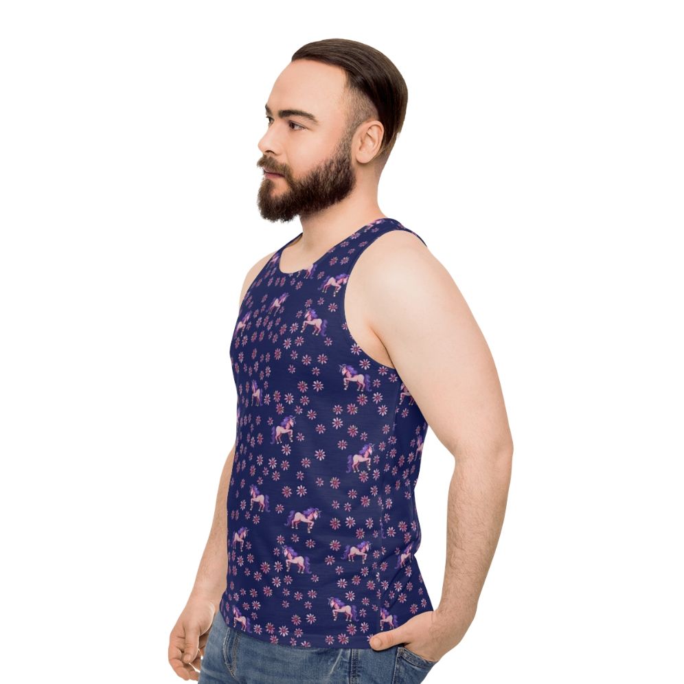 Retro unicorn flowers unisex tank top - men side