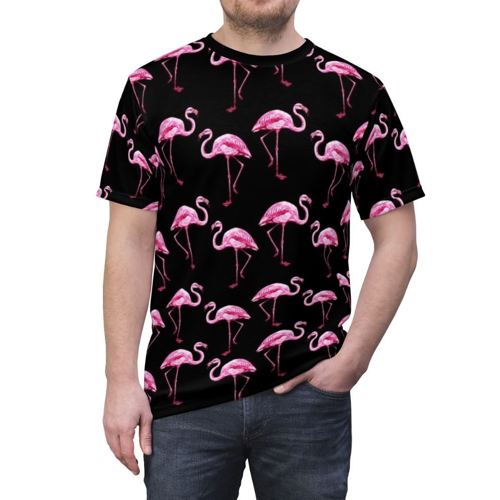 Colorful flamingo pattern printed on a high-quality t-shirt - men front