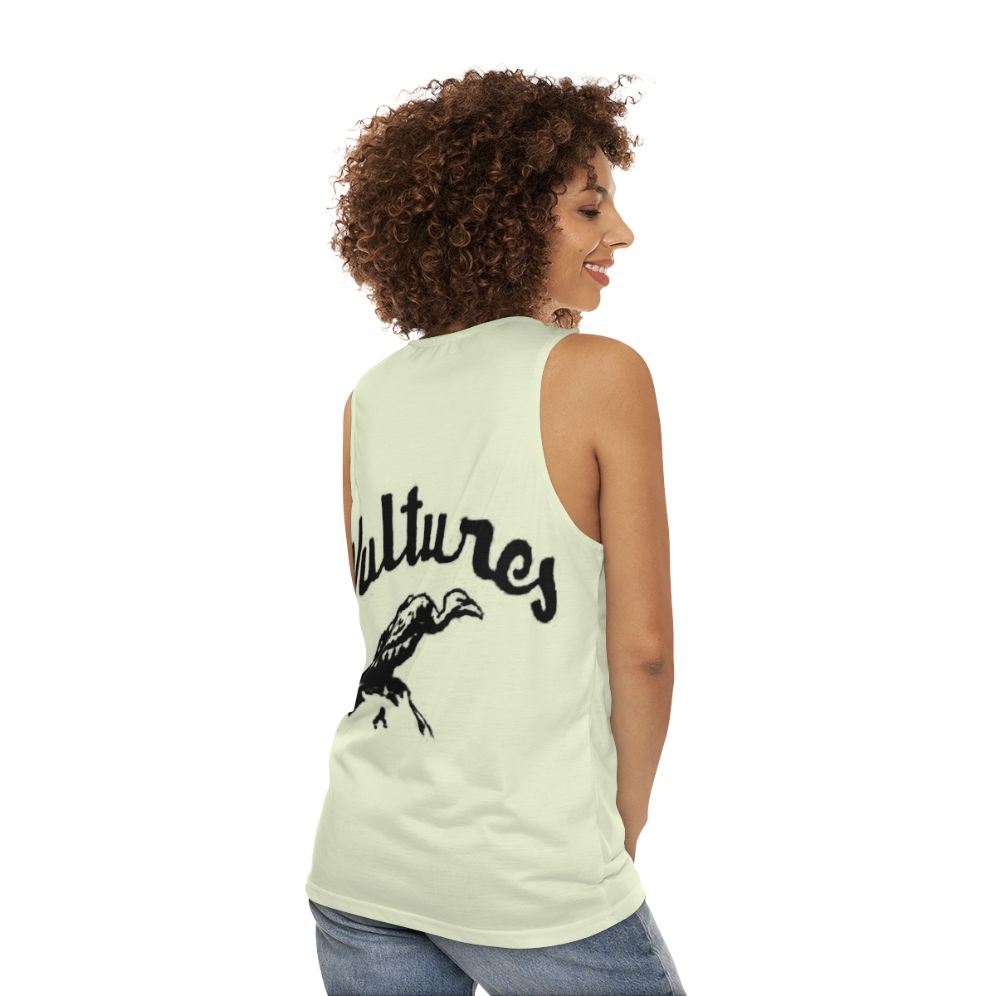 Unisex vultures tank top with graphic animal print design - women back