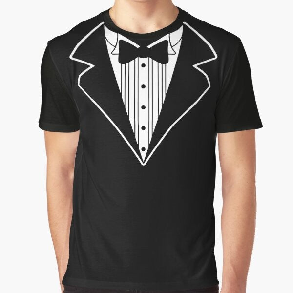 Fake tuxedo costume graphic t-shirt with a tie design