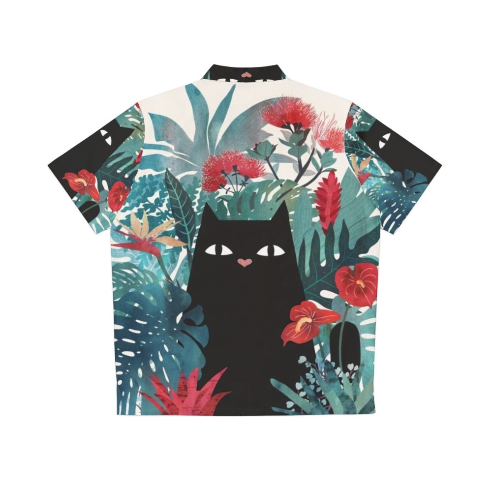 Popoki Tropical Cat Hawaiian Shirt with Floral and Cat Print Design - Back