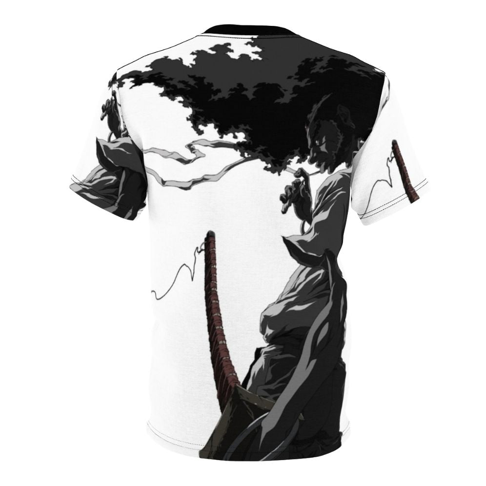 Striking Afro Samurai themed t-shirt design featuring a monochrome samurai character - Back