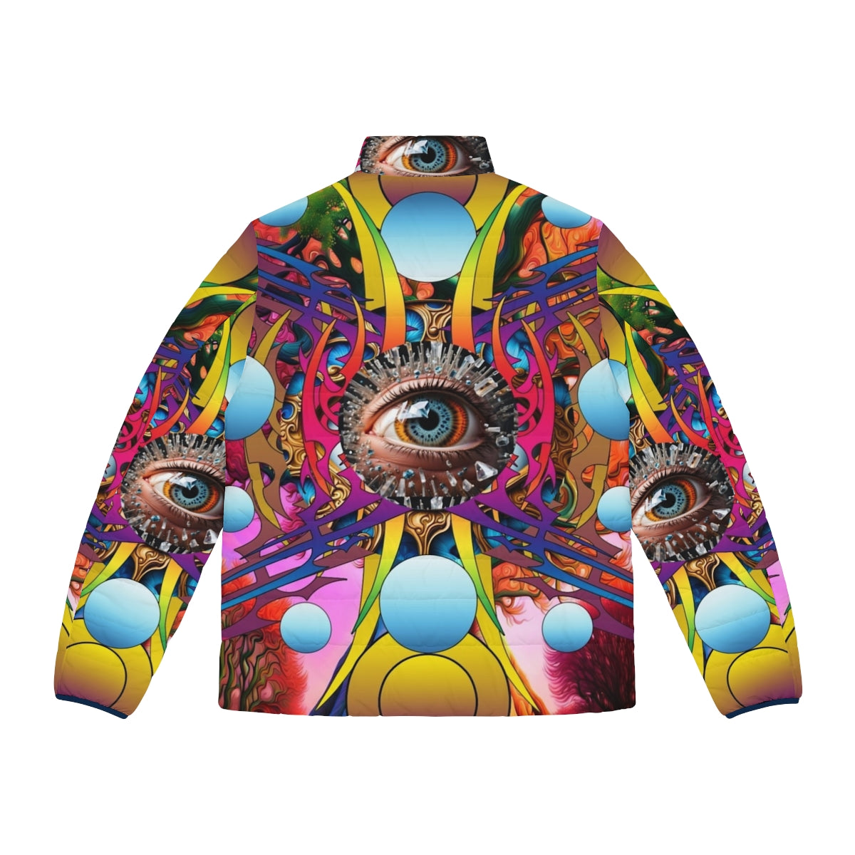 Cosmic Tree Puffer Jacket with abstract, psychedelic nature design - Back