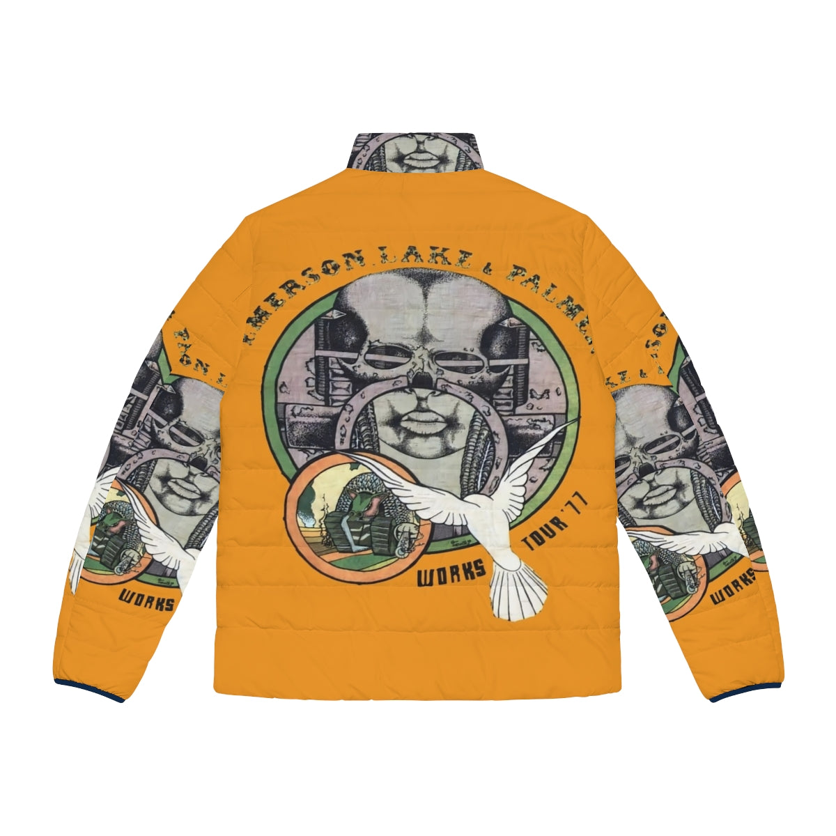 Vintage ELP Works Tour 77 Puffer Jacket featuring classic progressive rock band Emerson, Lake & Palmer - Back