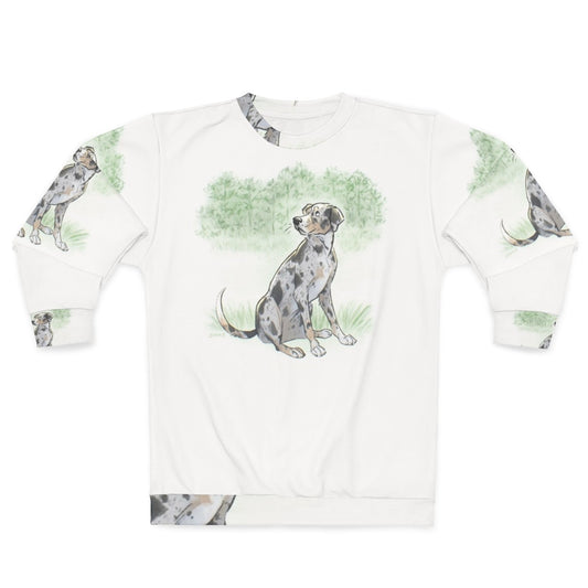 Catahoula Leopard Dog wearing a comfortable sweatshirt