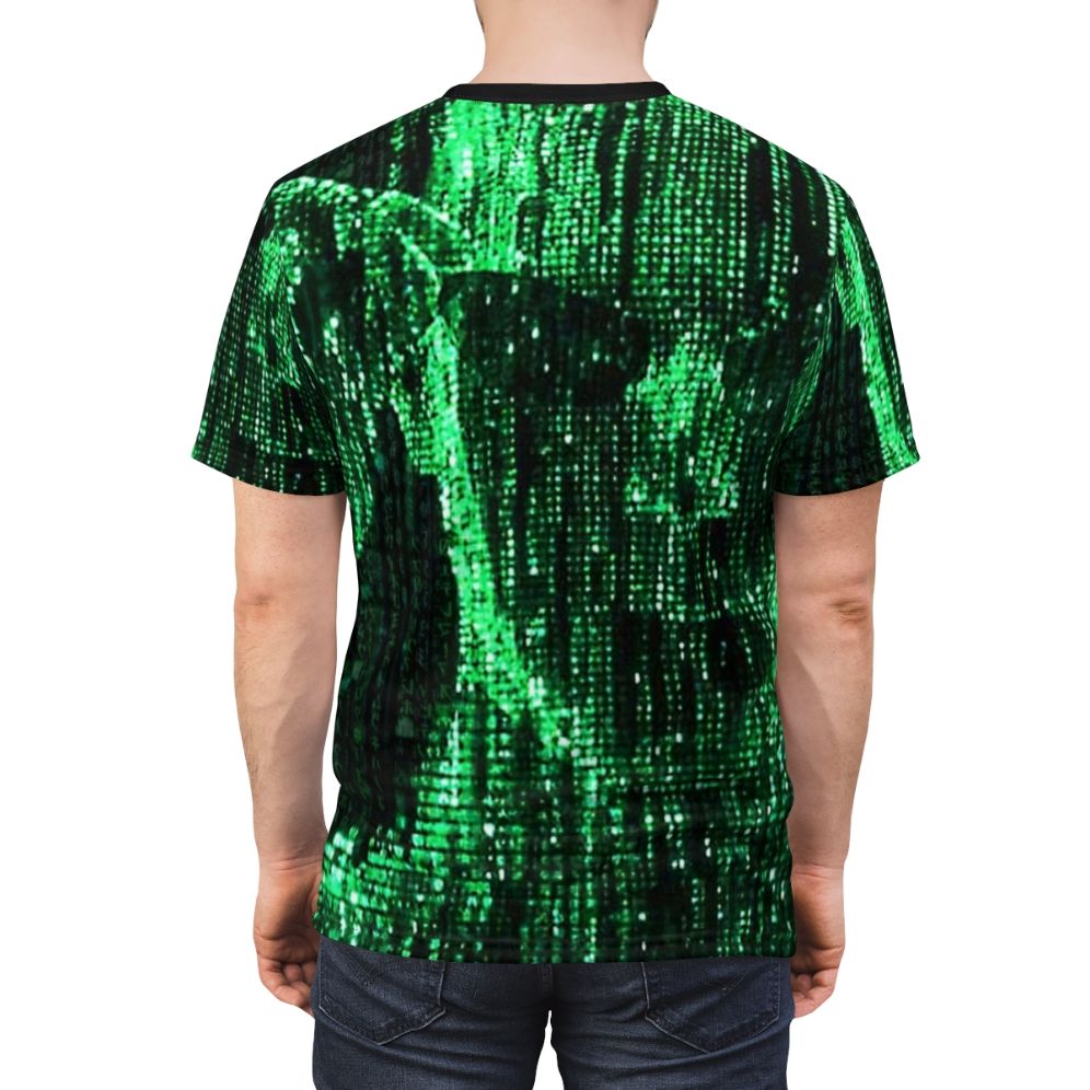 Matrix-Inspired T-Shirt featuring the iconic digital code and imagery from the classic science fiction film - men back