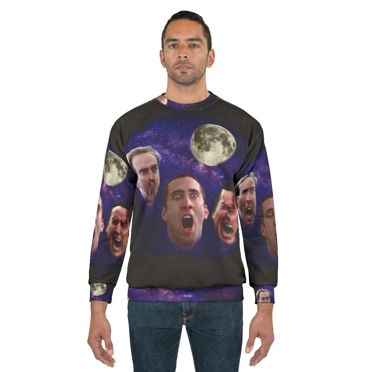 Three Cage Moon Nicolas Cage Meme Sweatshirt - men