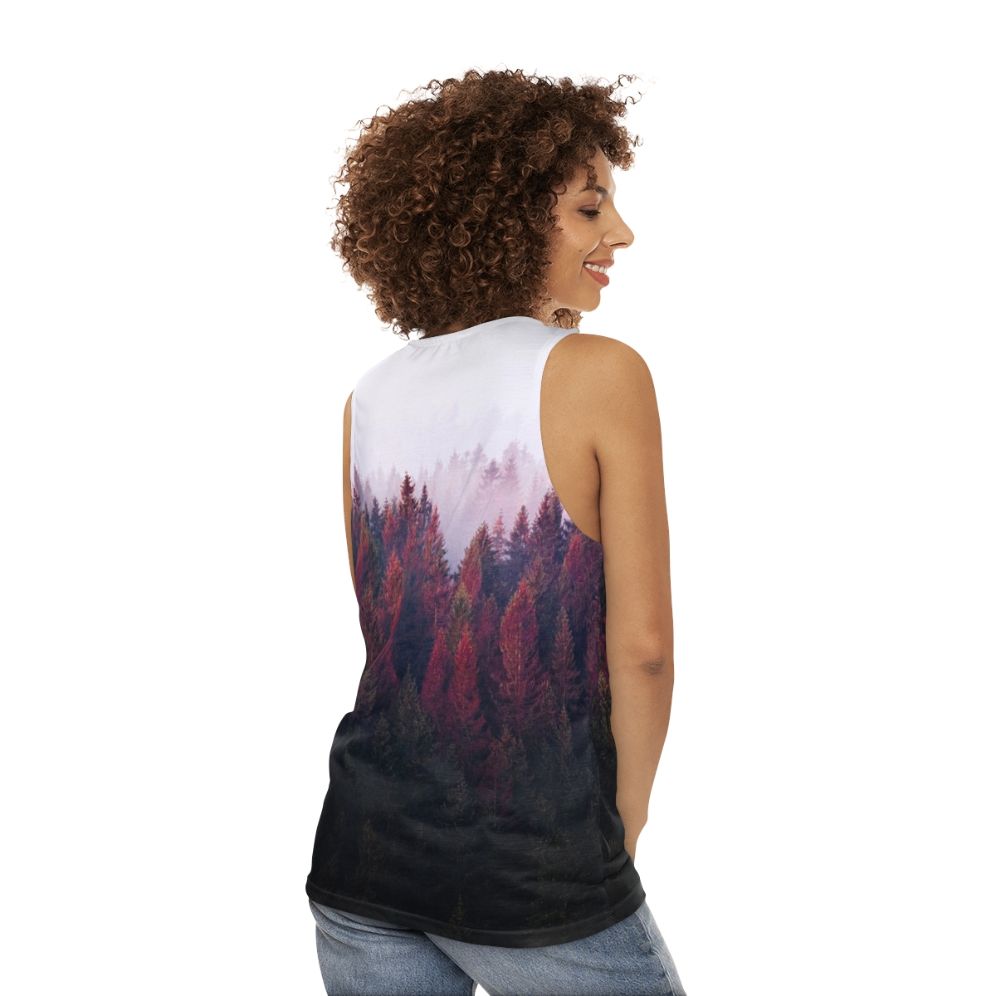 Unisex nature inspired mountain landscape tank top - women back