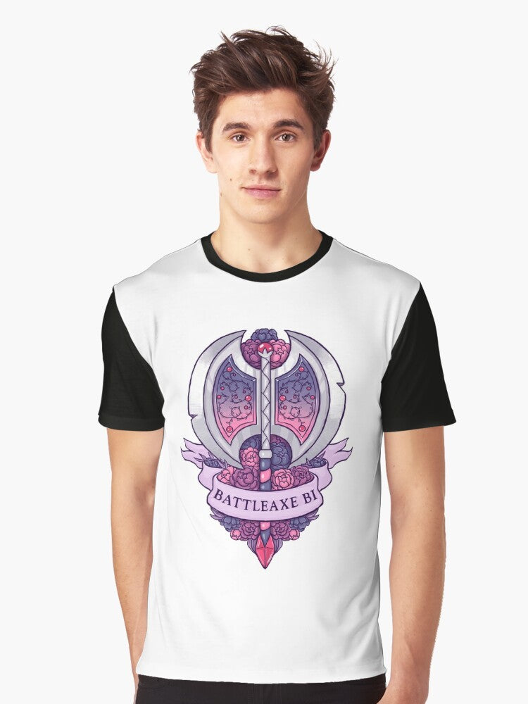 Bisexual battle axe with floral design graphic t-shirt - Men