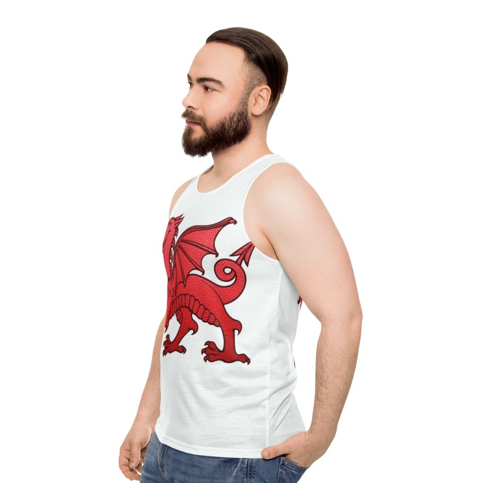 Unisex tank top with Welsh Red Dragon leather texture design - men side