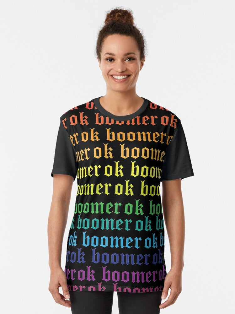 LGBTQIA+ "Ok Boomer" Graphic T-Shirt with Rainbow Design - Women