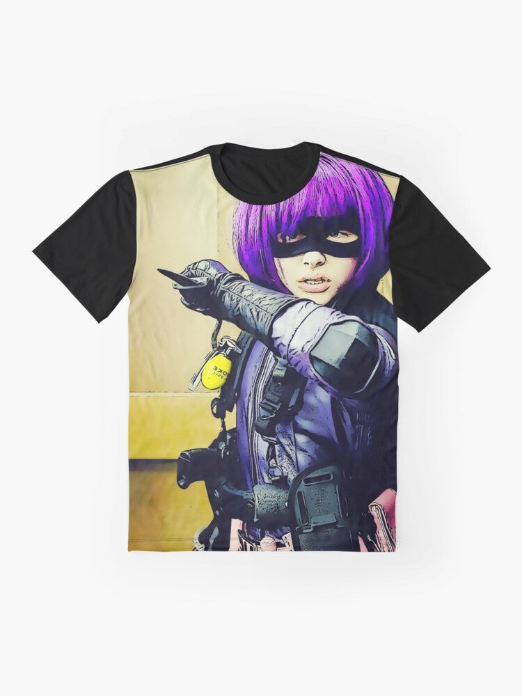 Hit Girl, the comic book character from Kick-Ass, featured on a graphic t-shirt - Flat lay