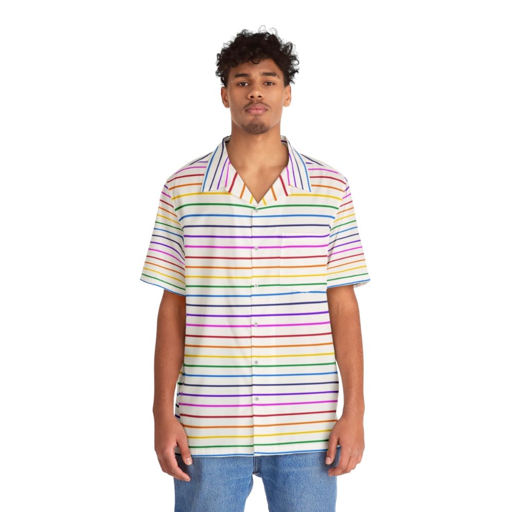 Colorful rainbow striped Hawaiian shirt - People Front