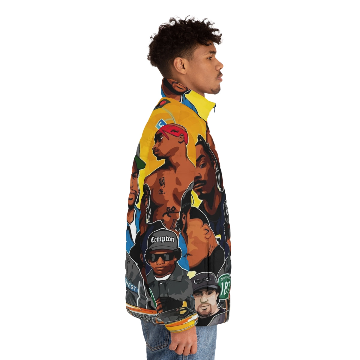 West Rappers Puffer Jacket featuring iconic 90s hip hop design - men side right