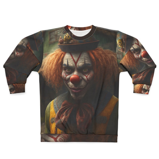 Clown-themed sweatshirt with clowns at the market design