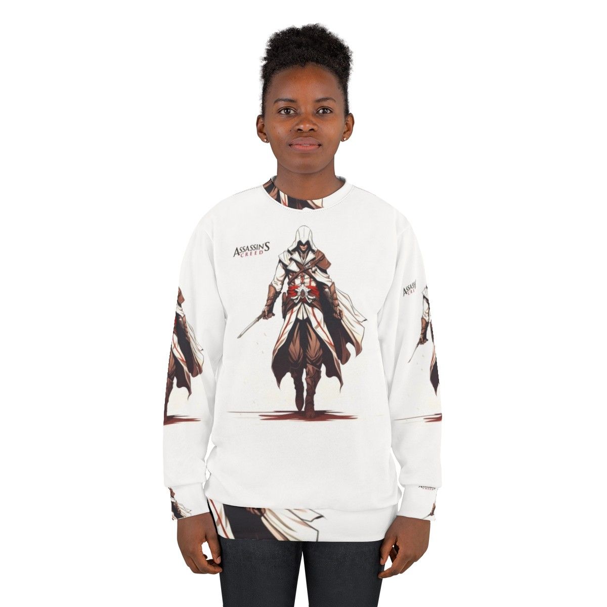 Assassin's Creed art inspired sweatshirt featuring mysterious warriors - women