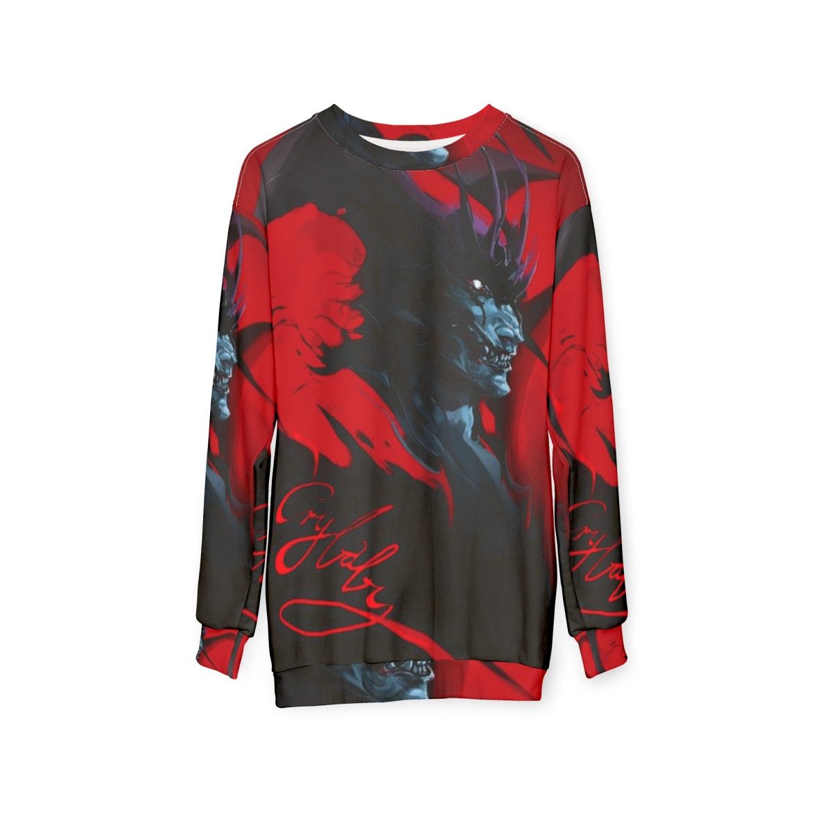 Devilman Crybaby anime sweatshirt featuring demonic character - hanging