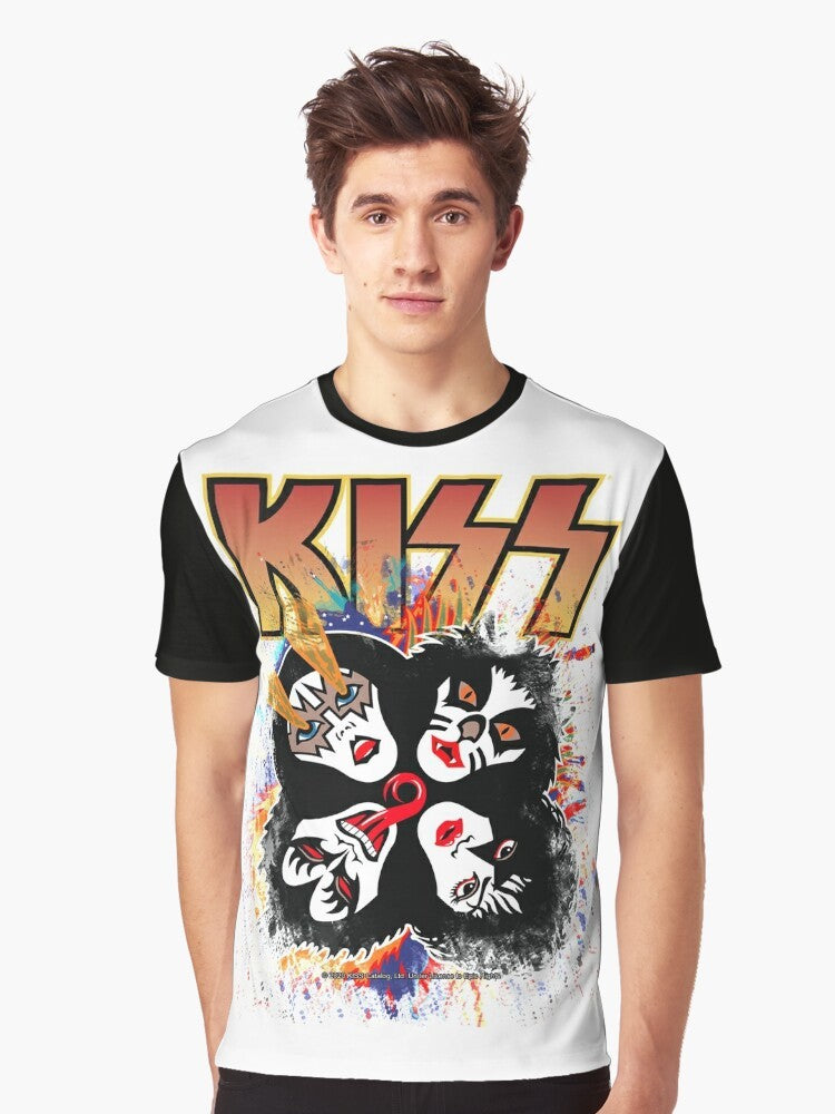 "Kiss band rock and roll over splash logo graphic t-shirt" - Men