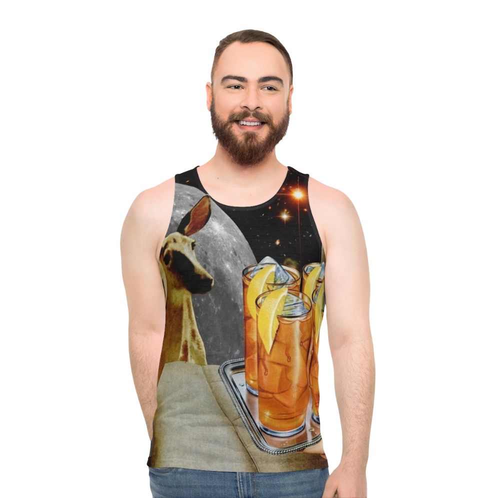 Retro deer unisex tank top with collage art design - men