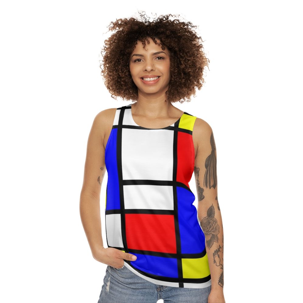 Unisex tank top with Mondrian-inspired abstract art design - women