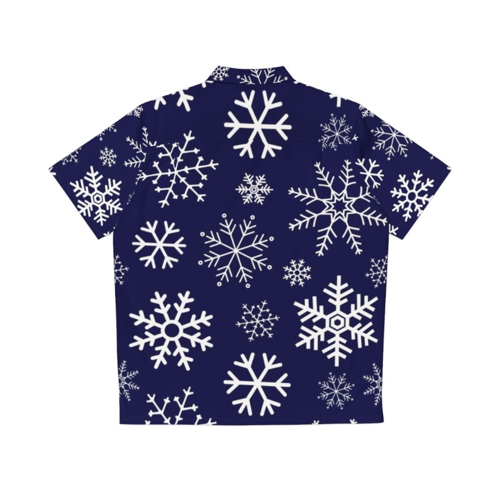 Blue winter simple snowflake pattern Hawaiian shirt - Back