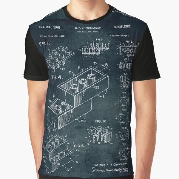 Vintage 1958 Building Brick Graphic T-Shirt featuring a blueprint-style design