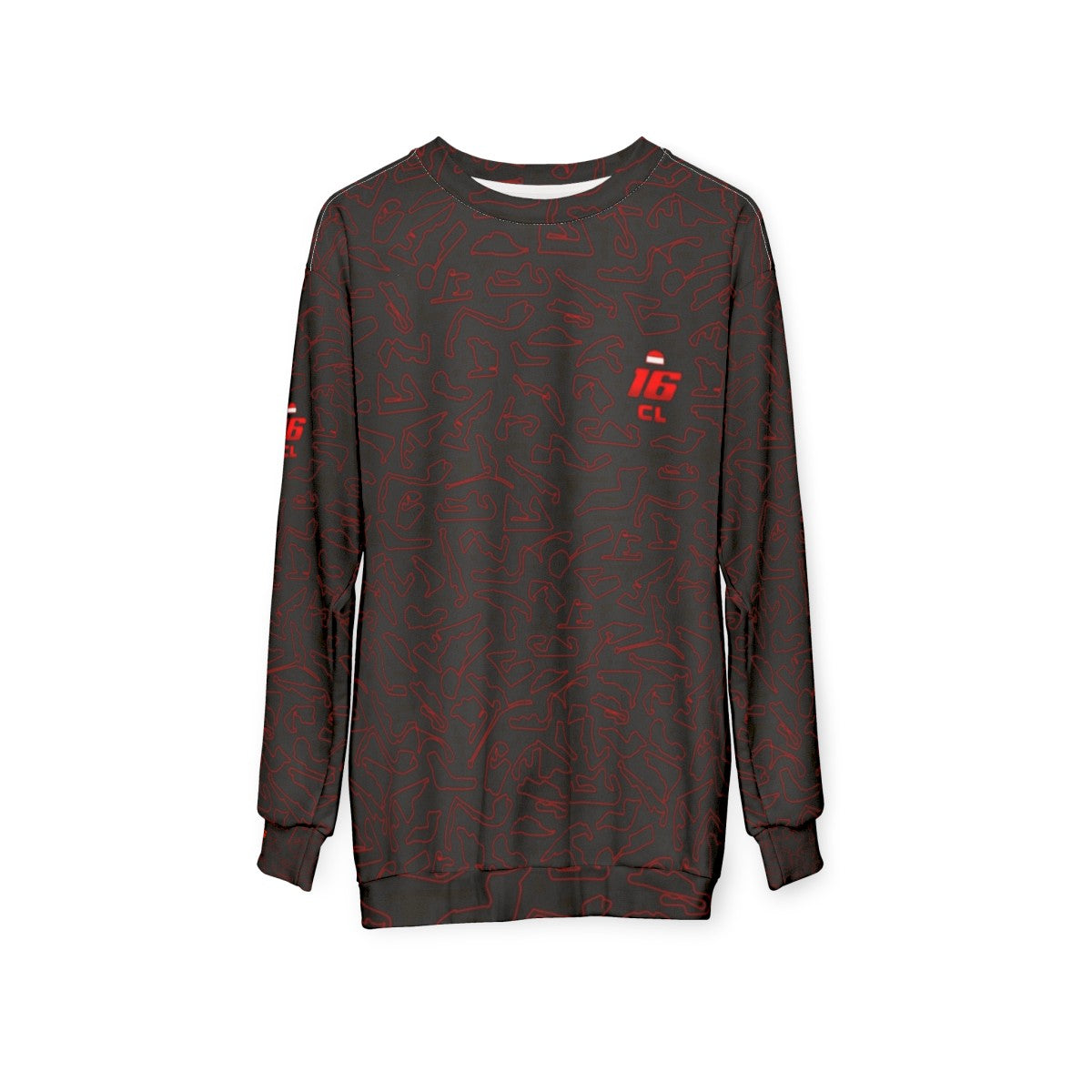 Charles Leclerc Formula 1 Racing Sweatshirt with circuit pattern - hanging