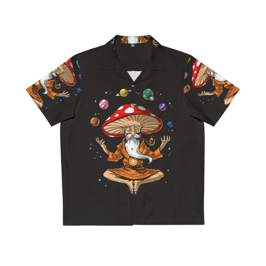 Psychedelic Buddha Hawaiian Shirt with Mushrooms and Planets