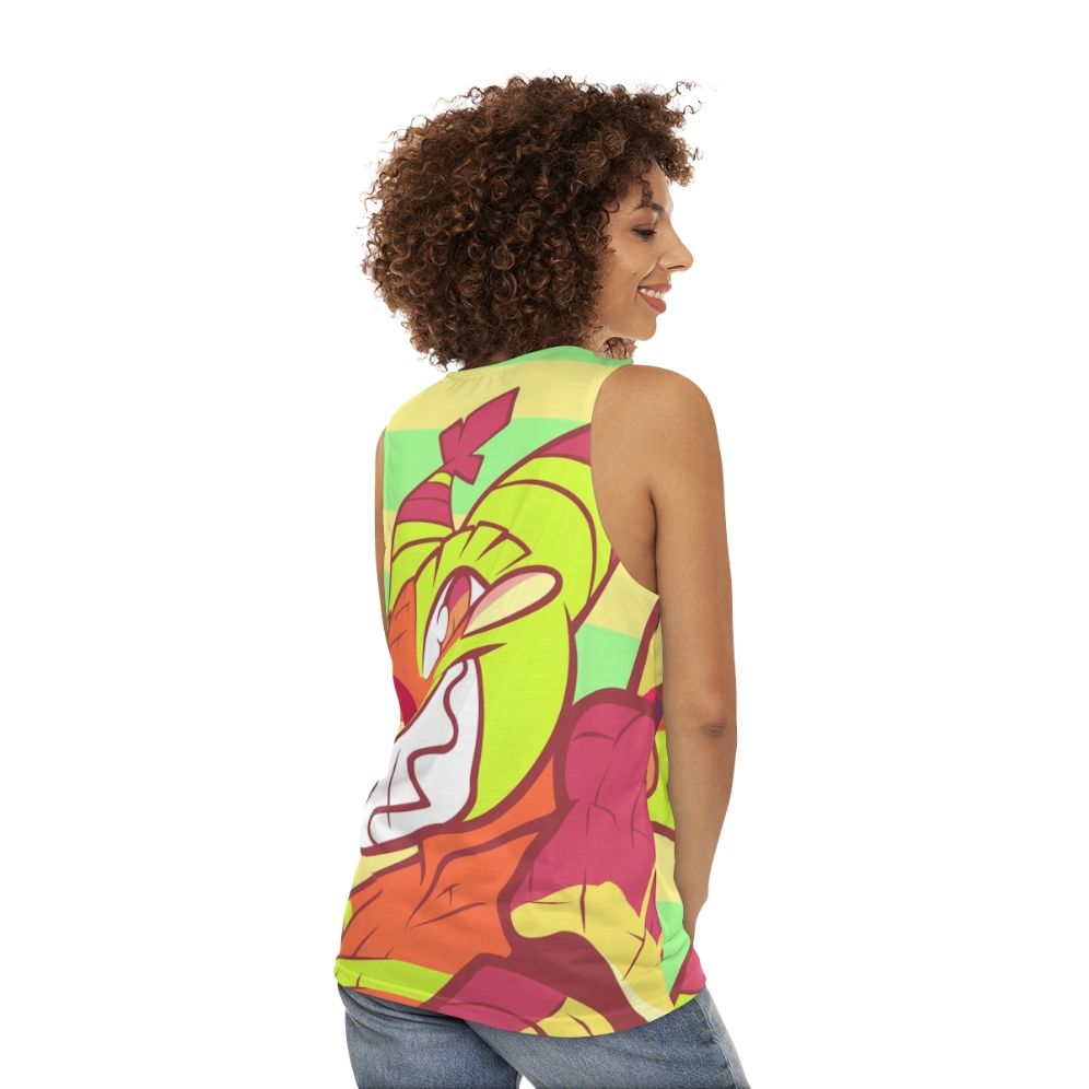 Unisex furry electronic music tank top with TQBF Renard Electrohell design - women back