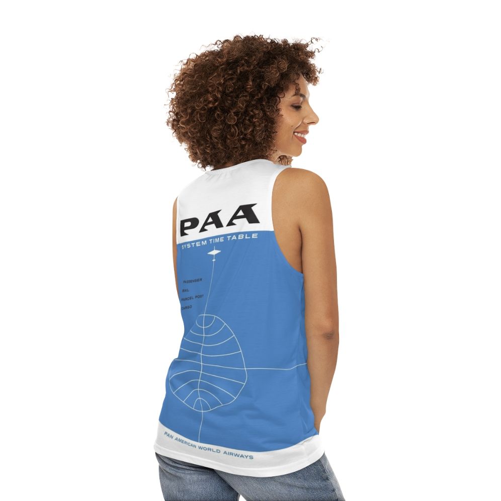 Vintage Pan Am 1957 Airline Timetable Cover Unisex Tank Top - women back