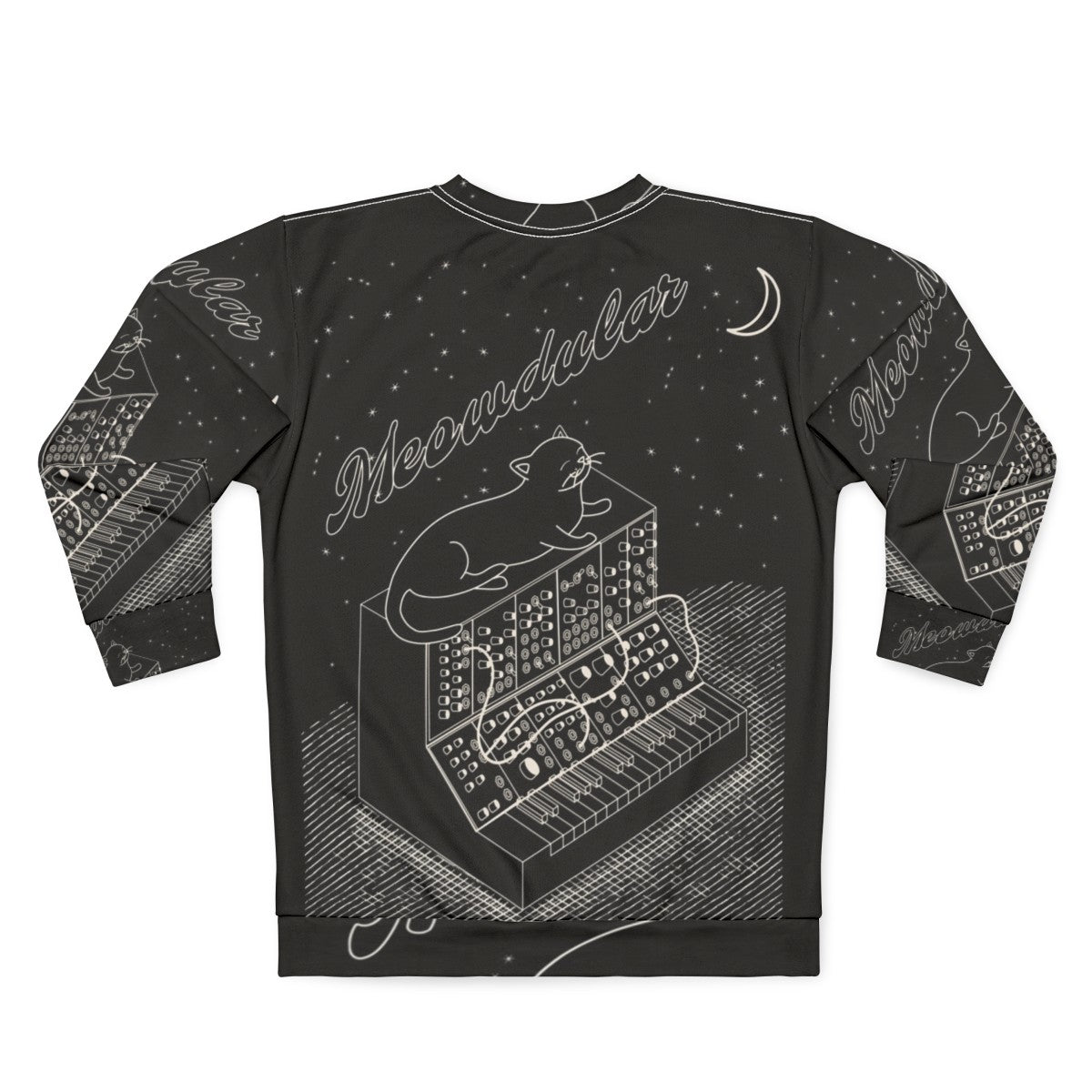 Analog modular synth sweatshirt with a synthesizer cat design - Back