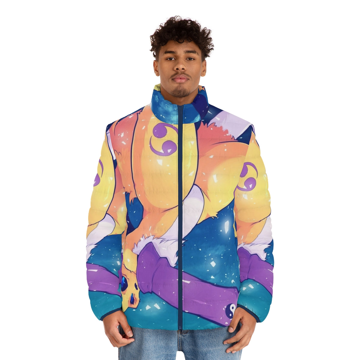 Diamond Storm Puffer Jacket with Digimon-inspired Renamon design - men front