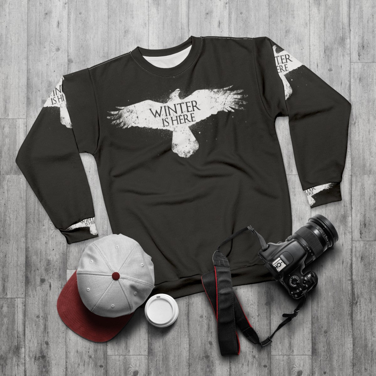 Cozy winter is here raven graphic sweatshirt - flat lay