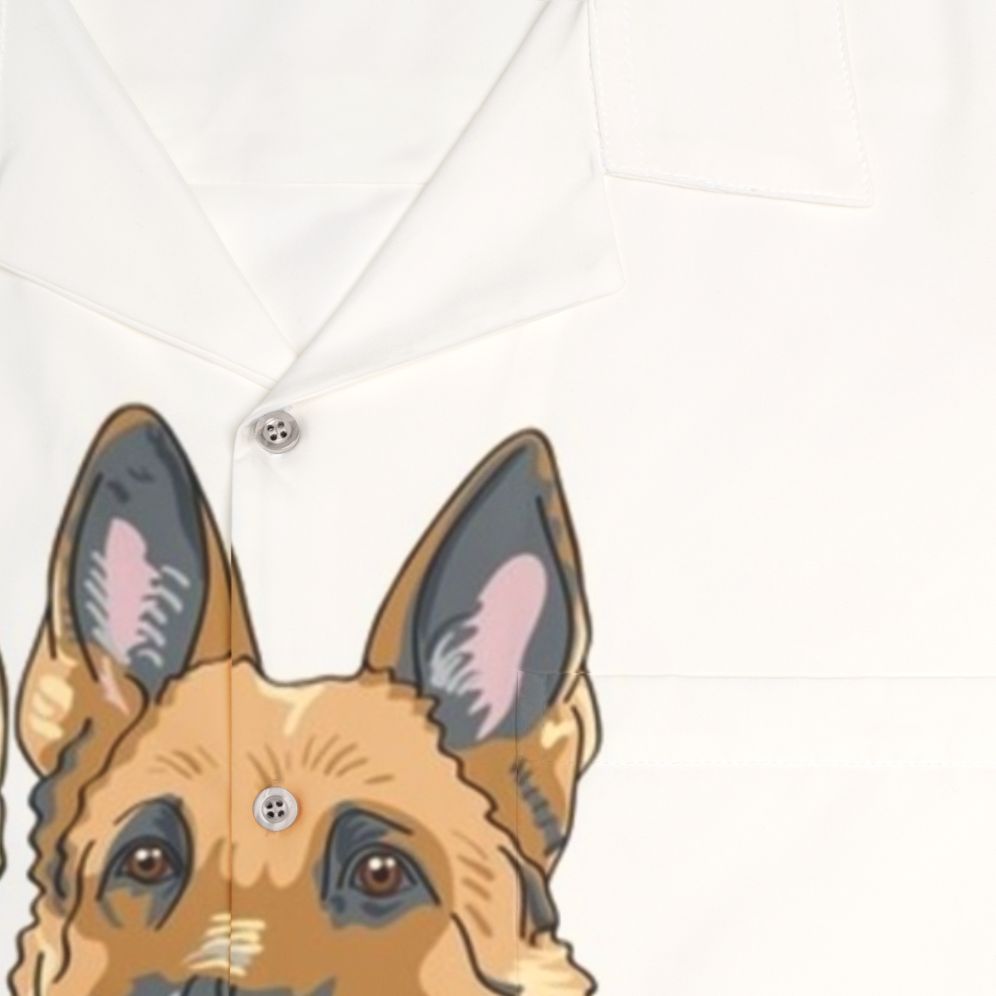 German shepherd dog wearing a colorful Hawaiian shirt - Detail