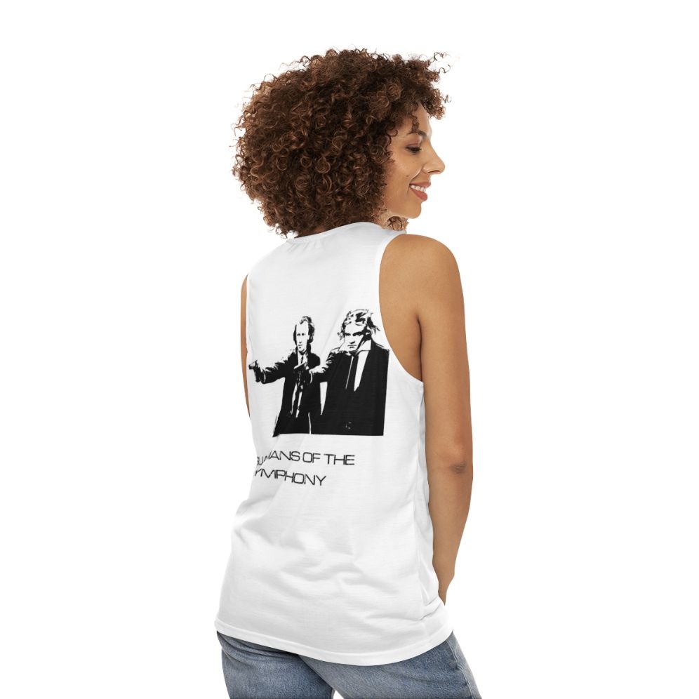 Unisex tank top featuring composers of the symphony orchestra - women back