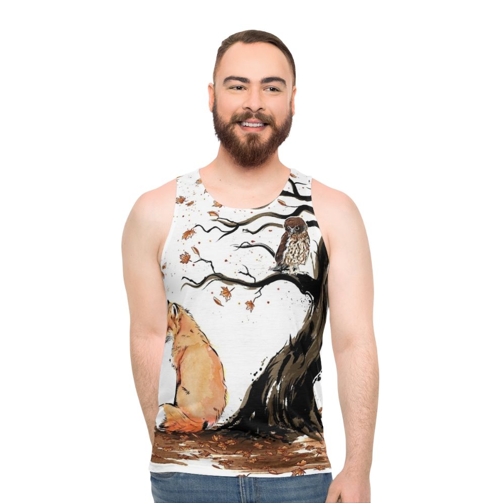 Unisex tank top with autumn nature watercolor design - men