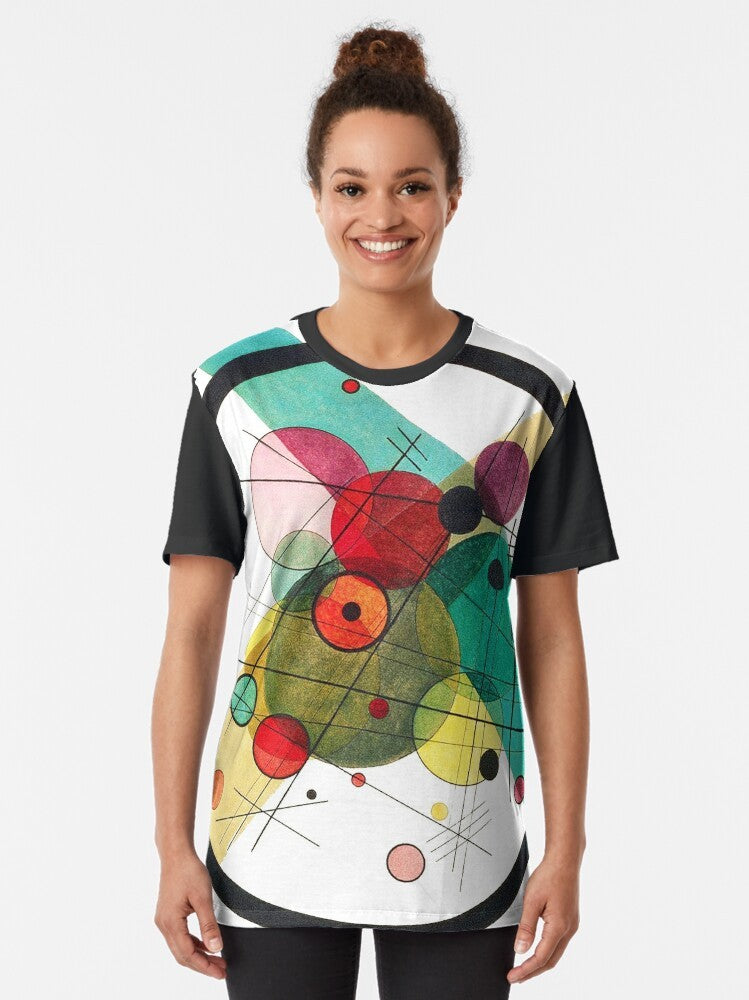 Abstract art t-shirt featuring circular designs by Wassily Kandinsky, a Bauhaus-inspired graphic - Women