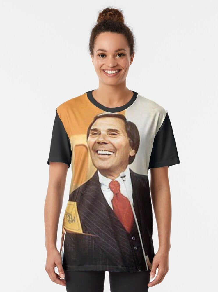 Vintage graphic t-shirt featuring a 1975 color photo of Gene Rayburn, the host of the classic TV game show Match Game - Women