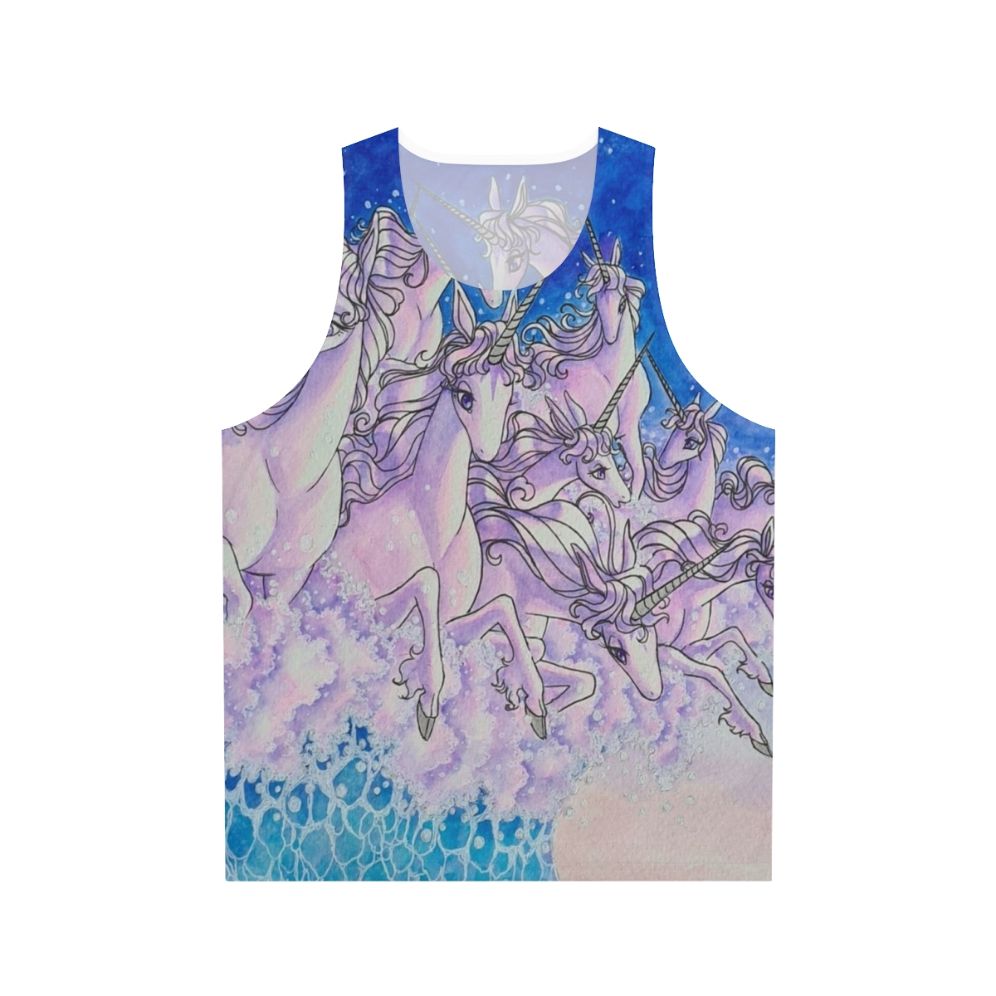 Unisex unicorn tank top with watercolor sea and fantasy design