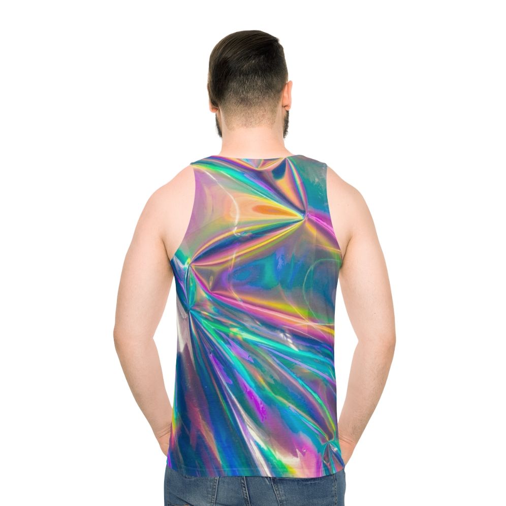 Holographic unisex tank top with vibrant, iridescent colors - men back