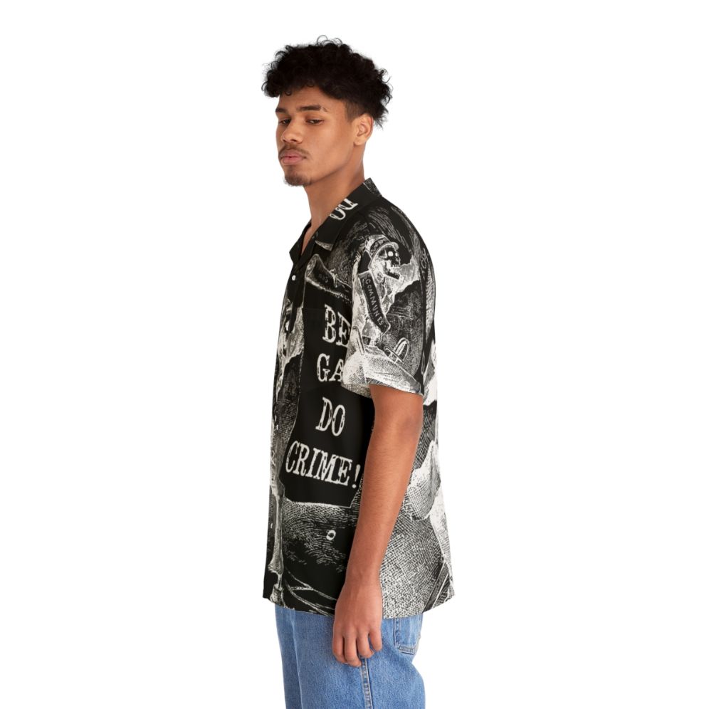 Black skeleton Hawaiian shirt with queer pride and anarchy design - People Left