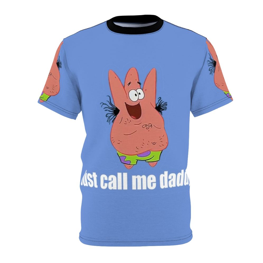 Vibrant AOP t-shirt featuring Patrick Star from the popular Spongebob Squarepants cartoon.