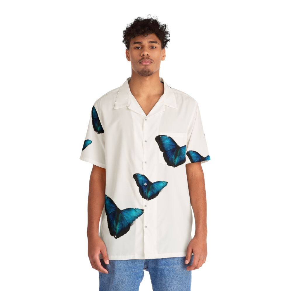 Electric Blue Morpho Butterfly Hawaiian Shirt - People Front